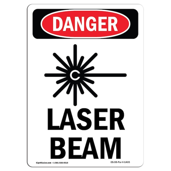 Signmission OSHA Danger Sign, Laser Beam, 14in X 10in Decal, 10" W, 14" H, Portrait, Laser Beam OS-DS-D-1014-V-1405 - main